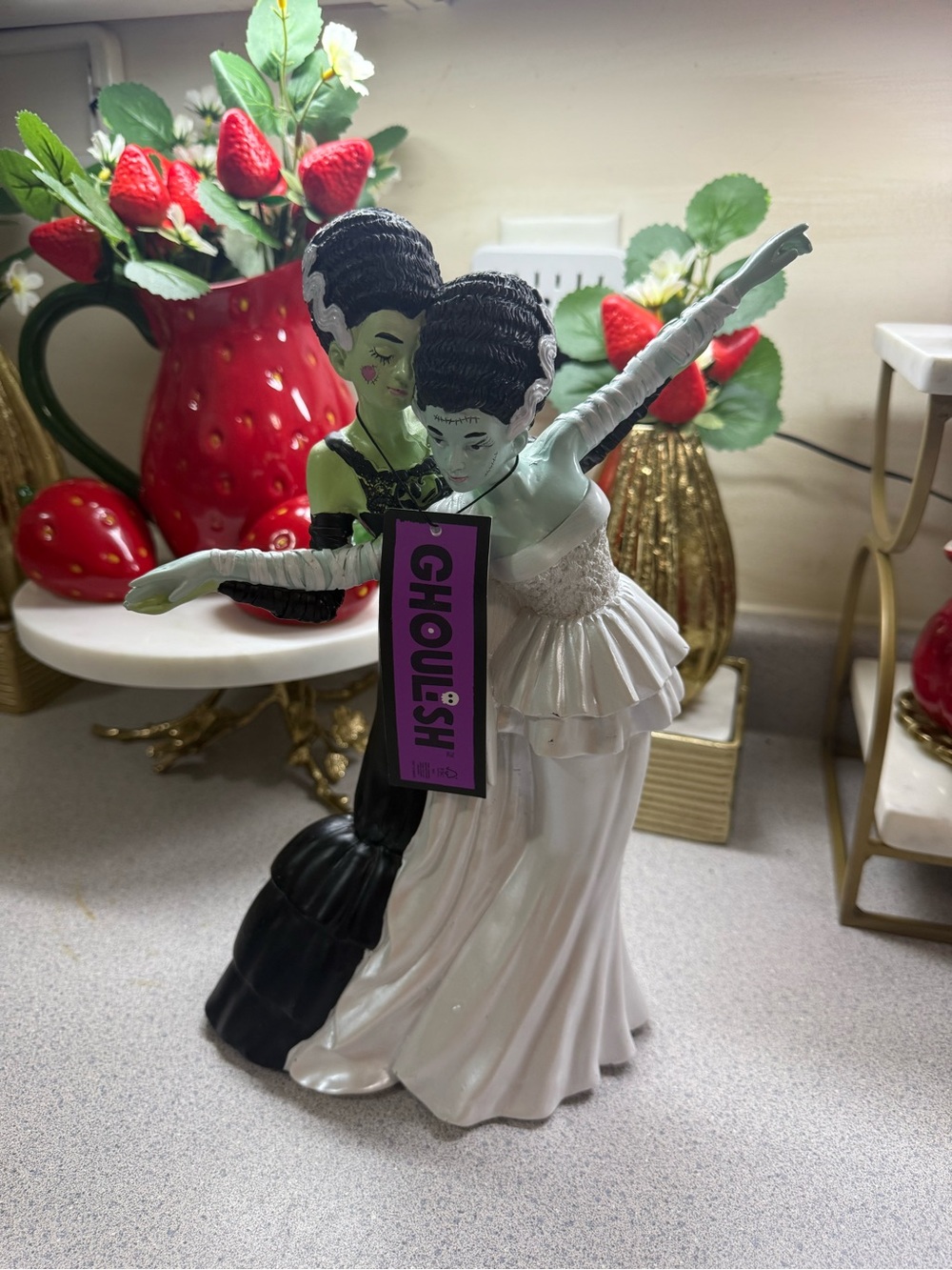 Ghoulish Brides of Frankenstein Figurine - Black & White Dresses